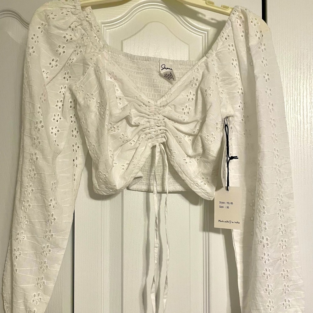 Long sleeve white eyelet crop top
